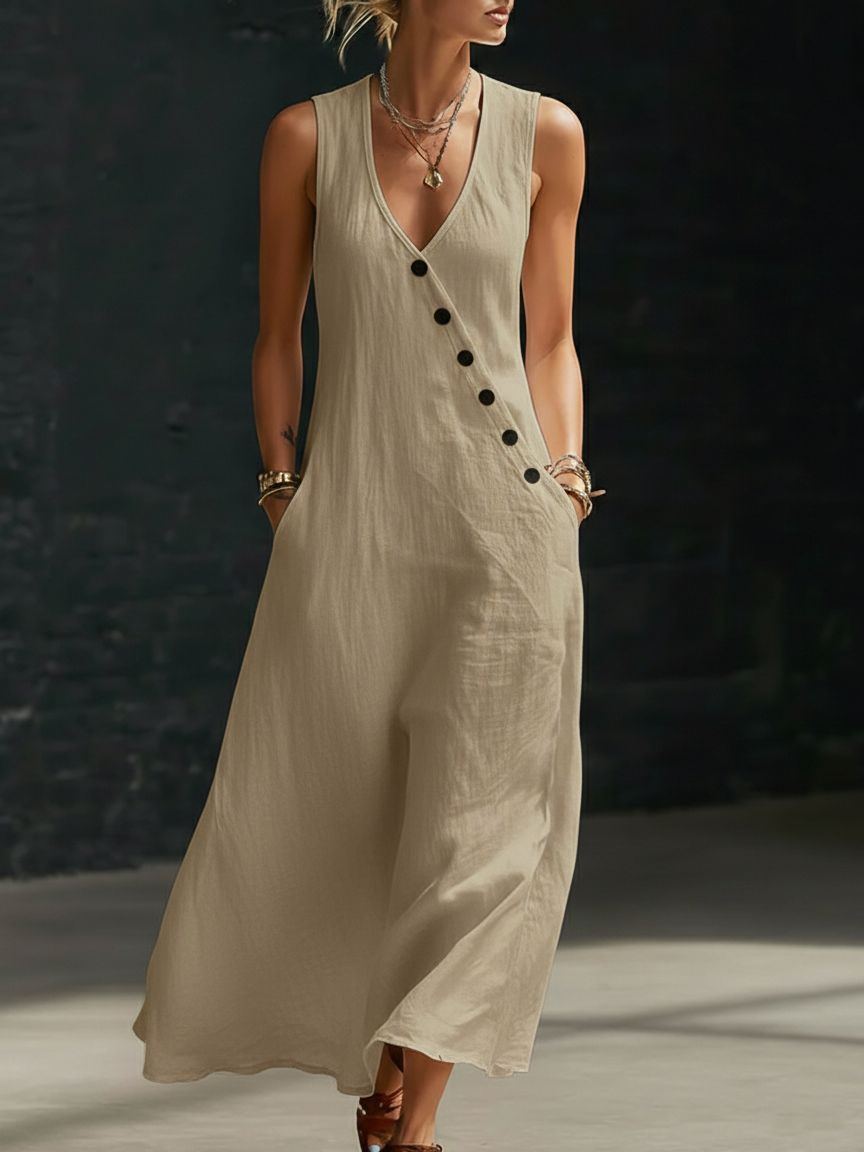 Sophie | Robe Maxi Boutonnée Minimaliste