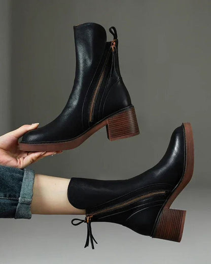 Valorine™ | Botte en cuir noire avec un talon confortable, élégante et intemporelle
