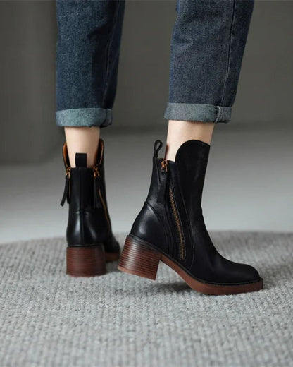 Valorine™ | Botte en cuir noire avec un talon confortable, élégante et intemporelle