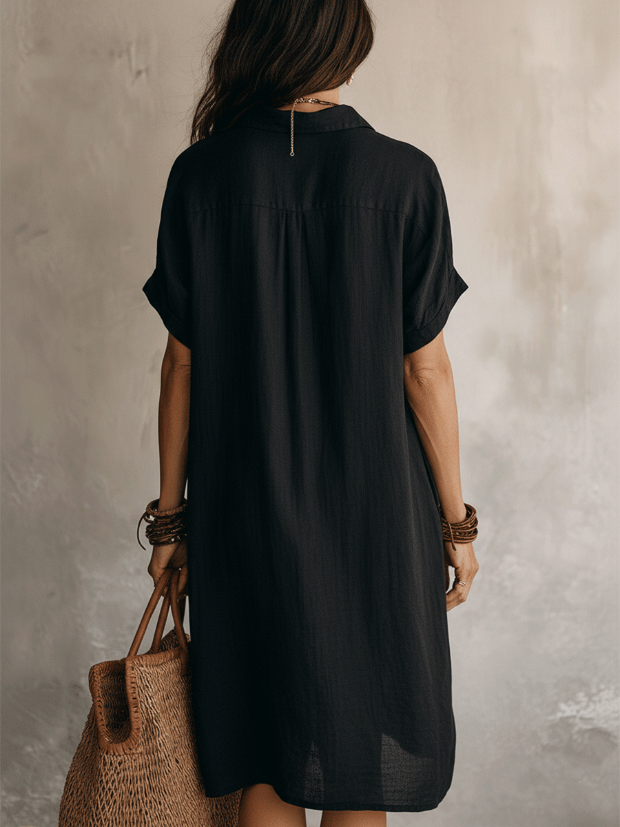 Céleste | Robe Chemise Midi Lin & Coton Boutonnée