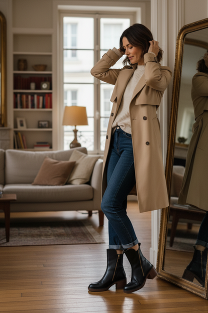 Valorine™ | Botte en cuir noire avec un talon confortable, élégante et intemporelle