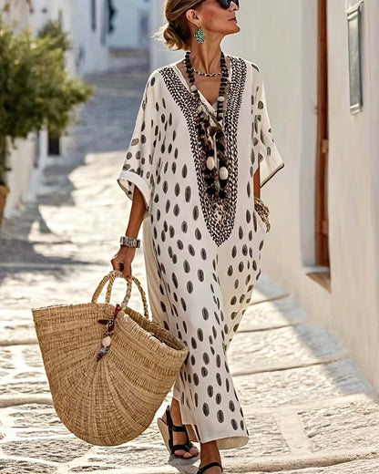 Sophia | Robe Col V À Pois Resort Imprimé