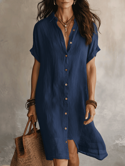 Céleste | Robe Chemise Midi Lin & Coton Boutonnée