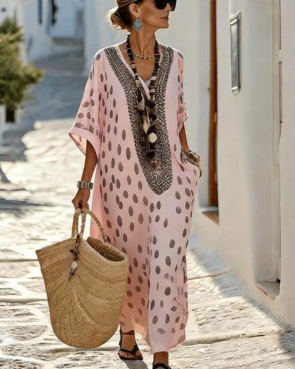 Sophia | Robe Col V À Pois Resort Imprimé
