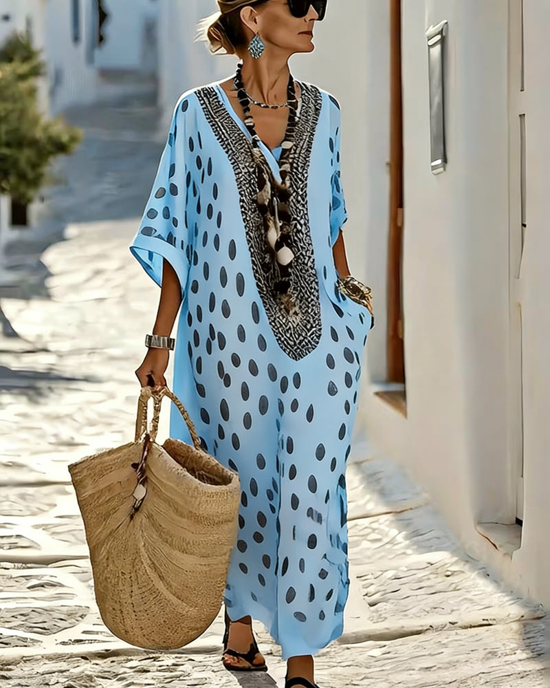 Sophia | Robe Col V À Pois Resort Imprimé