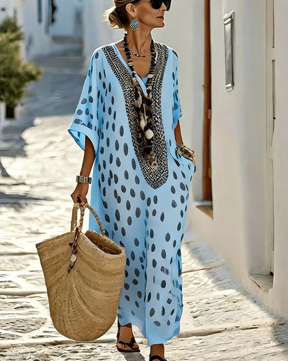 Sophia | Robe Col V À Pois Resort Imprimé