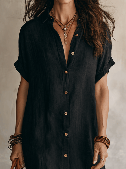 Céleste | Robe Chemise Midi Lin & Coton Boutonnée