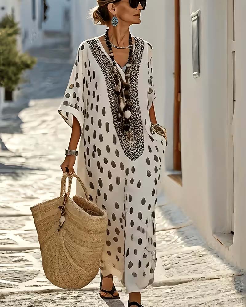 Sophia | Robe Col V À Pois Resort Imprimé