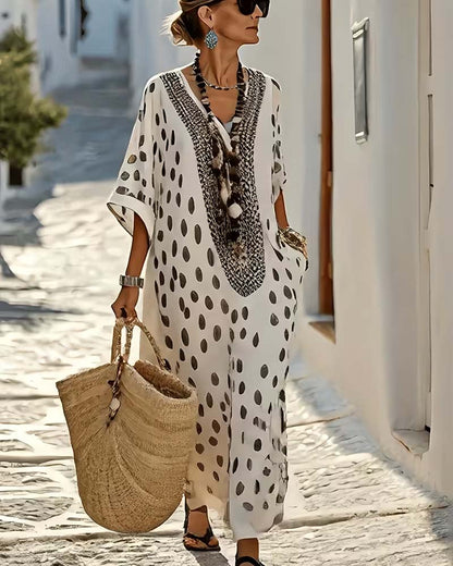 Sophia | Robe Col V À Pois Resort Imprimé